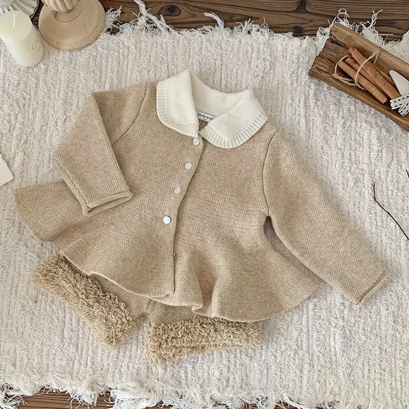 

2025 New Baby Clothing Knit Set Spring Autumn Cute Knitted Girl's Sweater Suit Knitted Tops+PP Short Sweet Two Piece Suit 2PCS