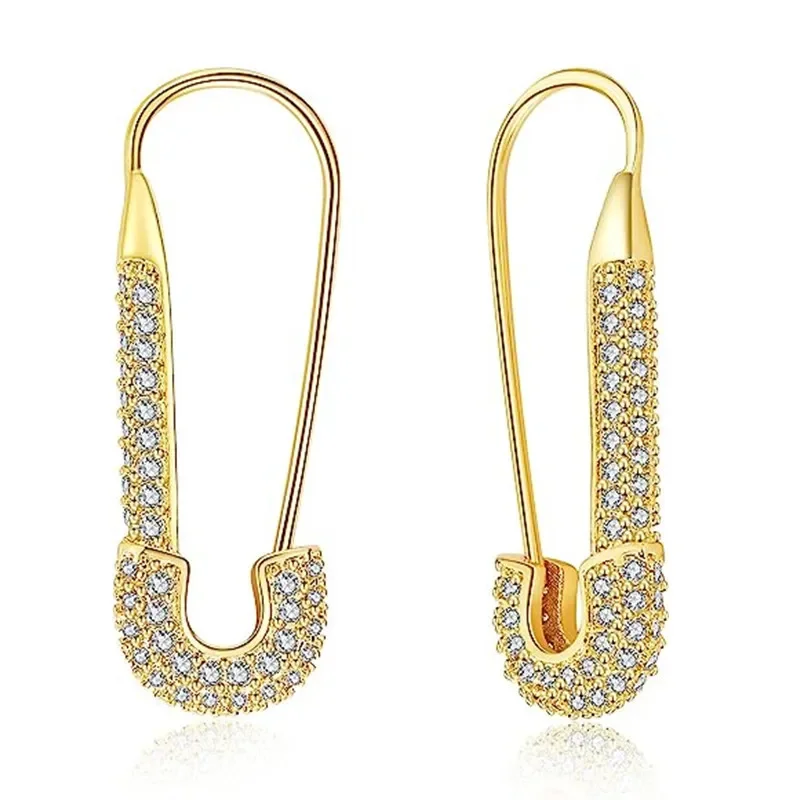 

New Design Copper Zircon Pin Earrings Hip Hop Party Creative Fashion Jewelry New Trend Charm Statement Earrings Gift