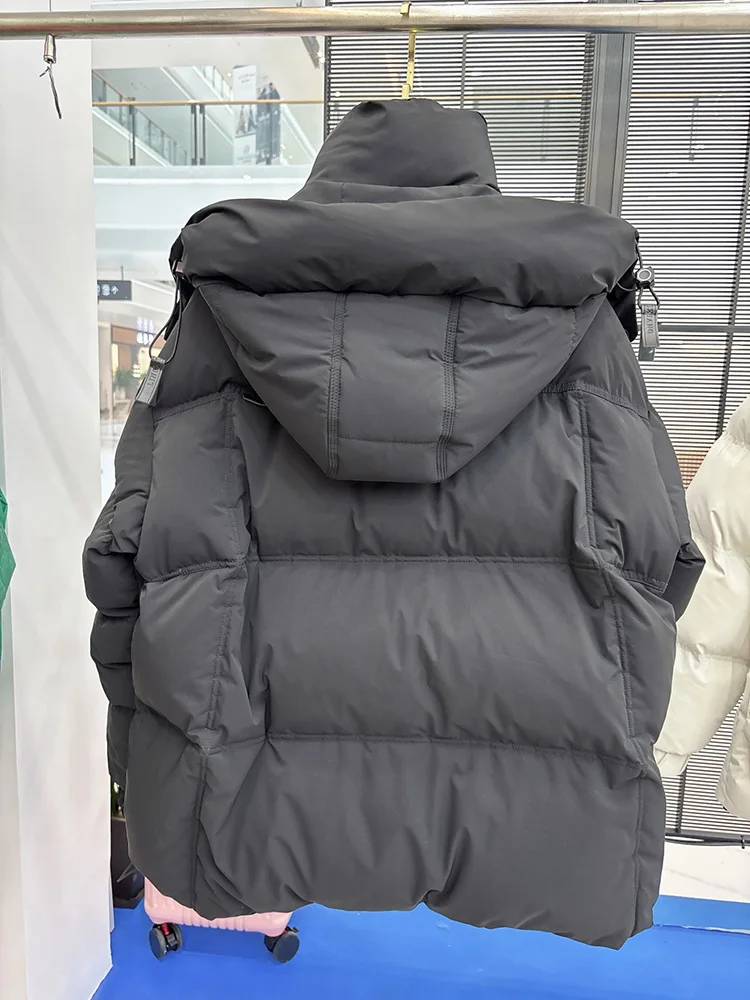 冬の極寒対応カップルダウンジャケット 男女兼用 フード付き 厚手 暖かい 90%ホワイトダックダウン ふわふわコート