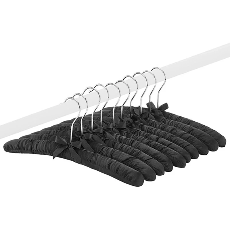 Customer Favorite 5 Pieces Of Women's Satin Padded Hangers, Non-Slip Thick Foam Black Hangers, Suitable For Coats, Shirts, Sweat