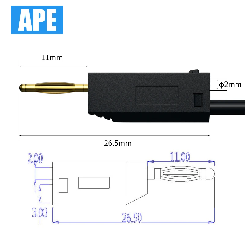 Imagem -03 - Banhado a Ouro Empilhável Mini Banana Plug Test Lead Jumper Wire Linha de Cabo de Teste Elétrico mm 10 Pcs
