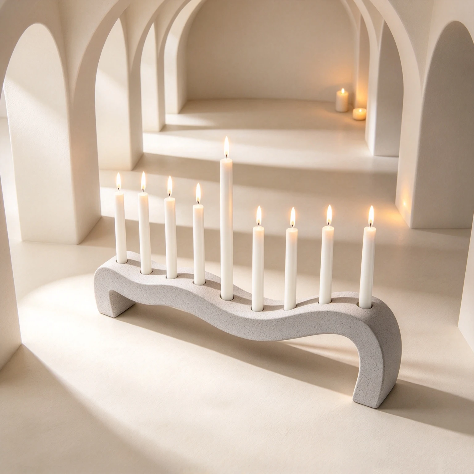 Curved Arch Wave Menorah Silicone Mold Chanukah 9 Hole Candlestick Holder Cement Plaster Resin Casting Table Ornament