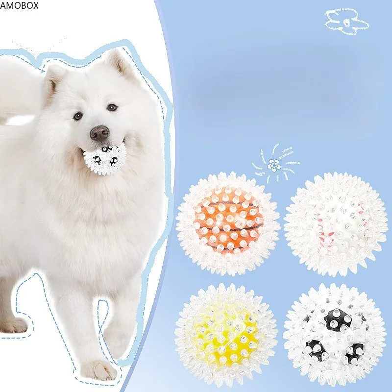 AMOBOX-Squeaky Spiky Dog Balls, Premium Durable TPR, Double Layered for Added Toughness, Great for Medium to Large Dogs