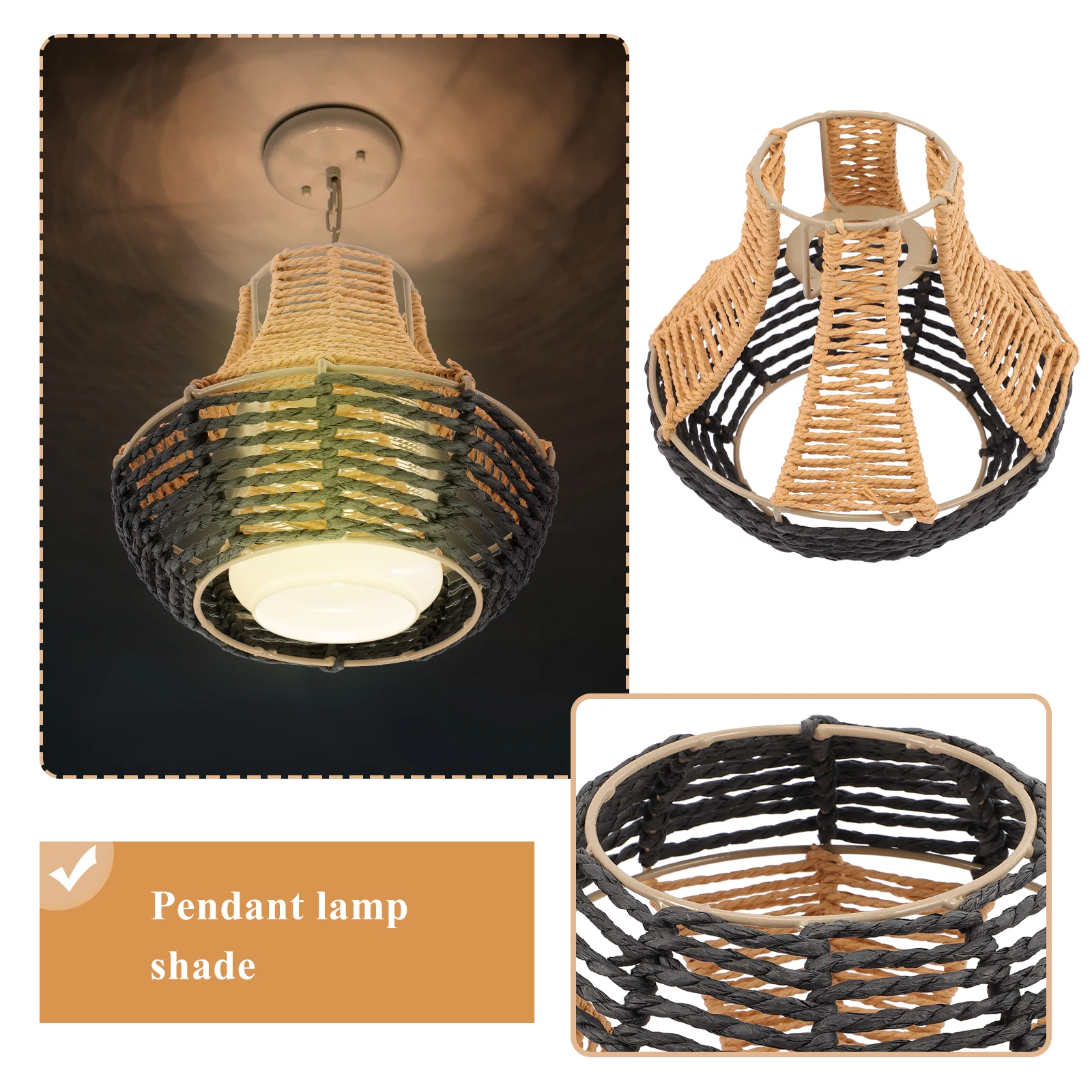 

Rattan Lamp Cover Metal Wicker Lighting Vintage Style Pendant Durable Bedroom Living Pendant Light Shade Room Decor