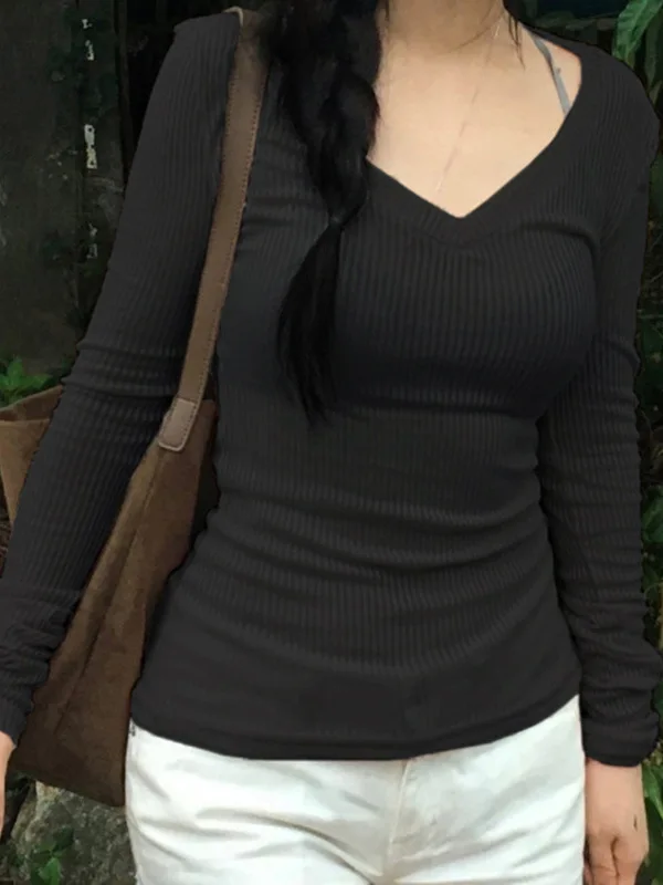 

Sexy Thin Long Sve V-ne T-irt for Women Breathable Comfortable Chinese Sle Ethnic Women's Faion Top