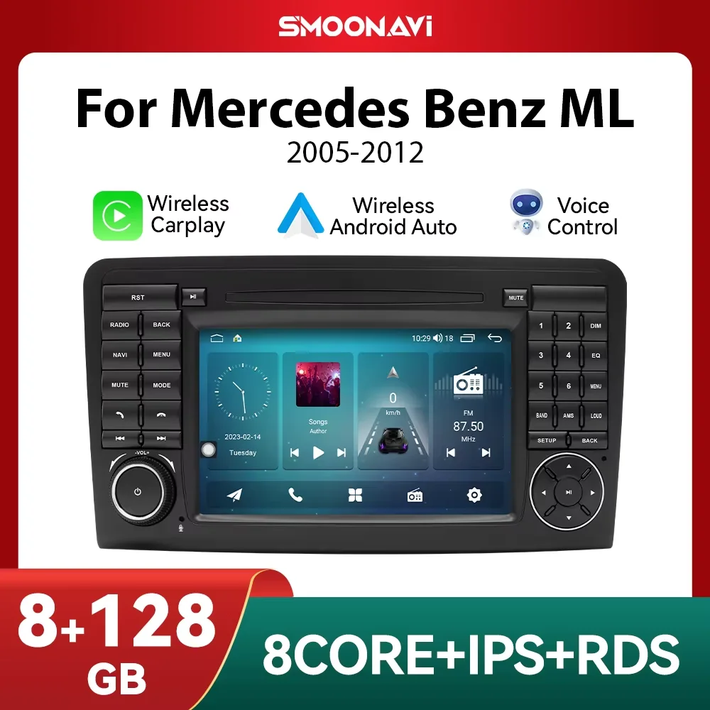Android 12 Wireless Carplay 128GB Car Radio Player For BENZ ML 320/350/W164(2005-2012)GL DSP Multimedia Navigation RDS 4G Wifi