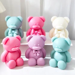New Bow Sitting Bear Candle Mold,Cartoon Animal Baking Silicone Grinding Tools,Handmade Bear Aromatherapy Stone