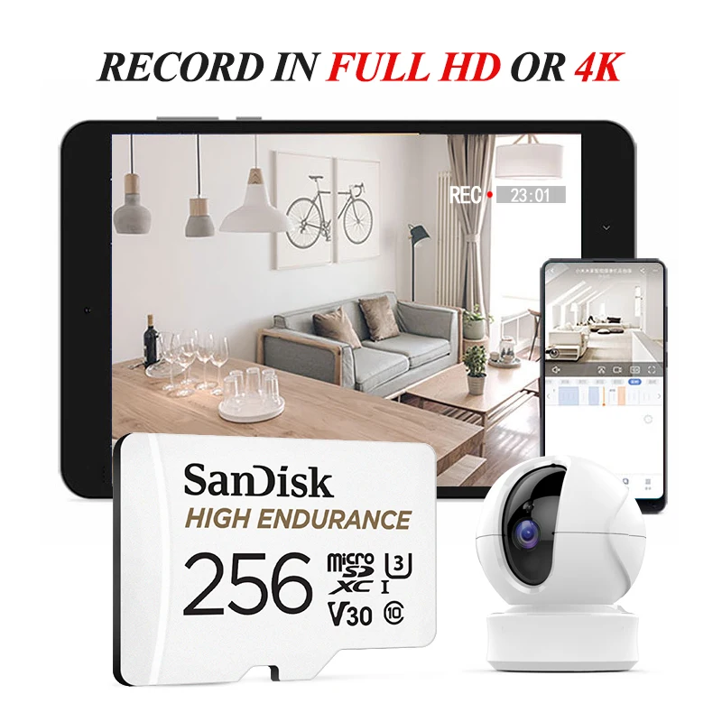 SanDisk بطاقة مايكرو SD عالية التحمل 4K UH MicroSDHC 32GB V30C10 MicroSDXC 64GB 128GB 256GB بطاقة الذاكرة الأصلية لكاميرا داش