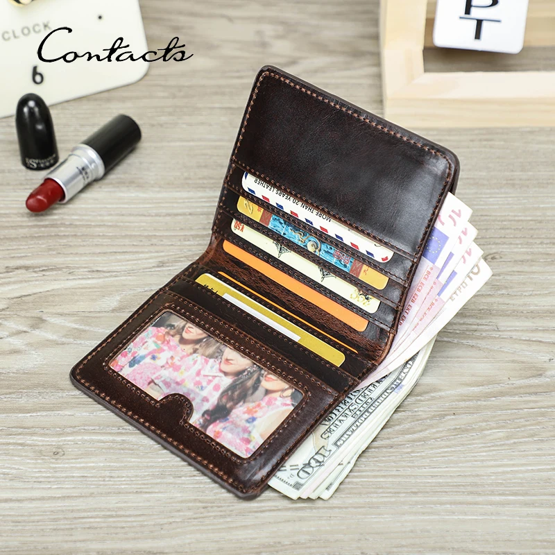 

CONTACT'S Genuine Leather Women Slim Wallets RFID Card Holders Coin Purses Money Clip Ultra Thin Small Mini Wallets Female Bags