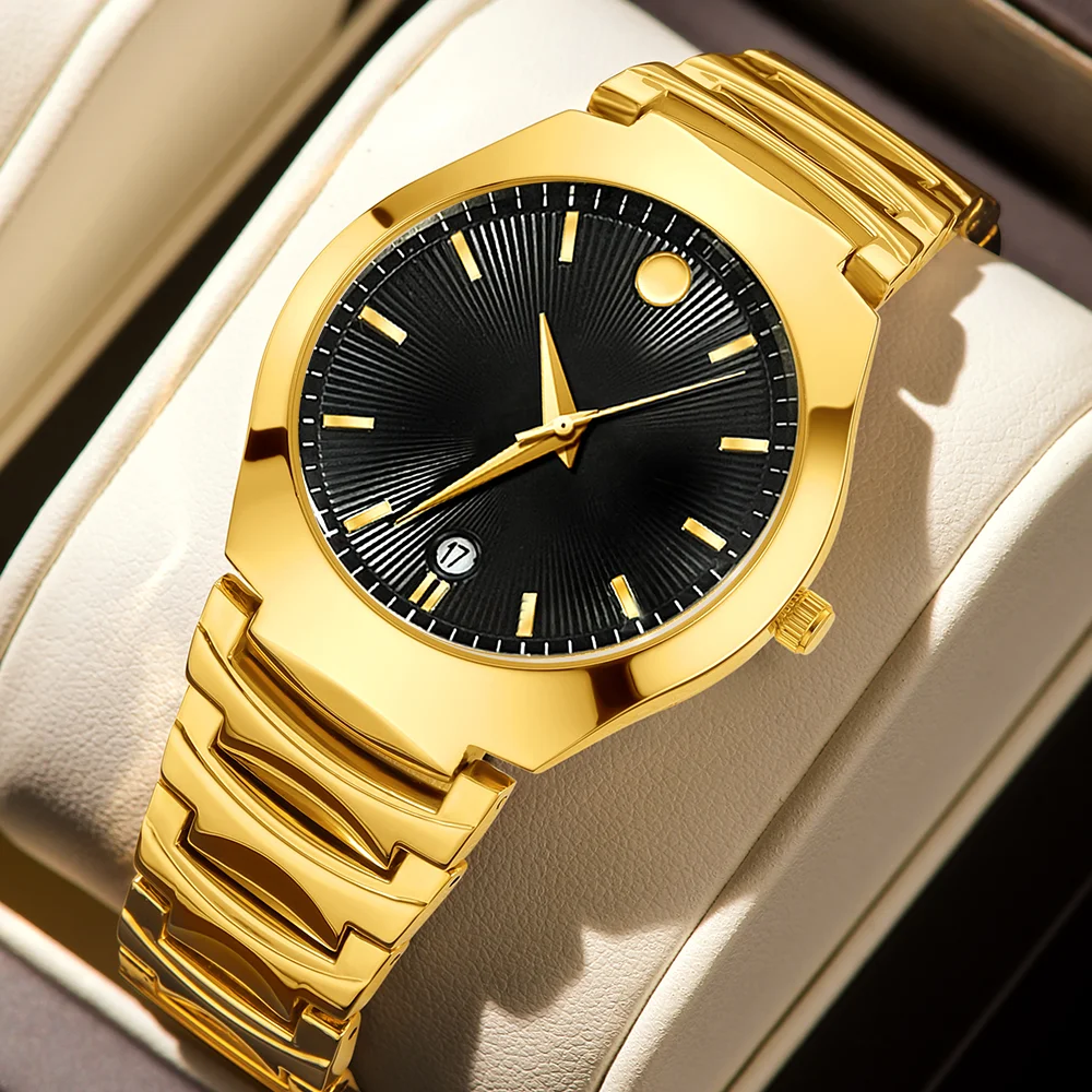 ساعة كوارتز رجالية فاخرة على طراز الأعمال من YaLaLuSi، لمسة نهائية مطلية بالذهب، ضمان الاحتفاظ بالألوان لمدة عامين، عرض التاريخ