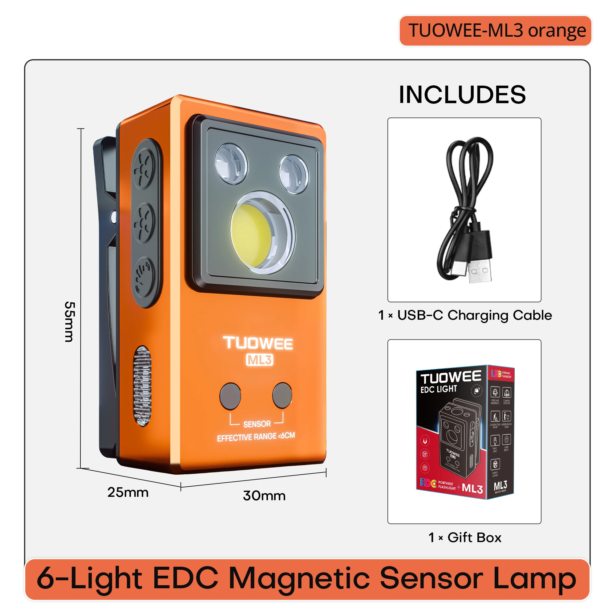 Clip-Licht 270LM USB-C Wiederaufladbare Taschenlampe Mini-Spotlight/Flutlicht Tragbare EDC RGB-Taschenlampe mit Magnet