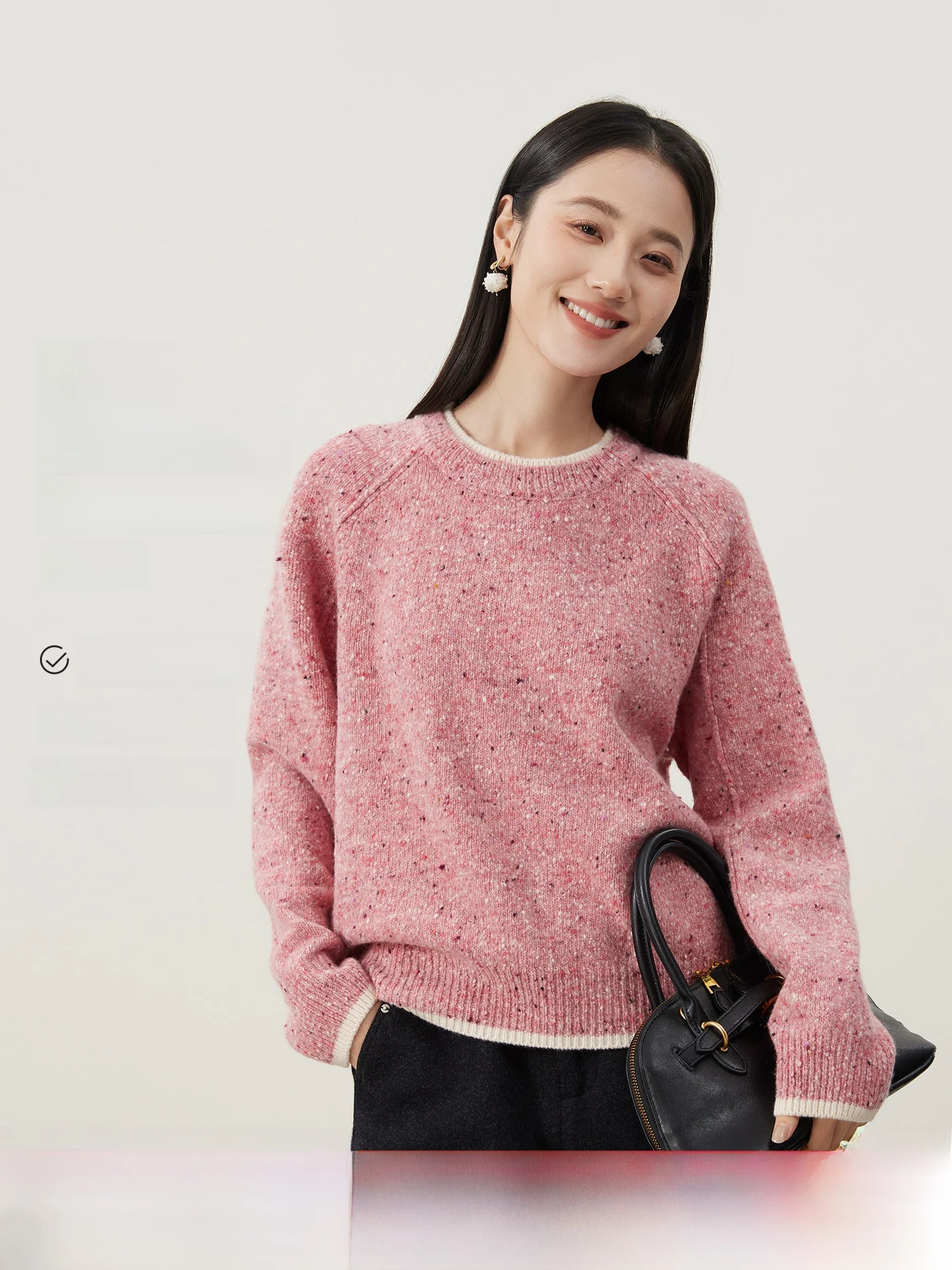 

MIJOR Quali 00% Wool Knit Sweater Women's Versatile round Ne Color Dot Yarn Fake Two-Piece Top Ele Loose Fit Long Sl...