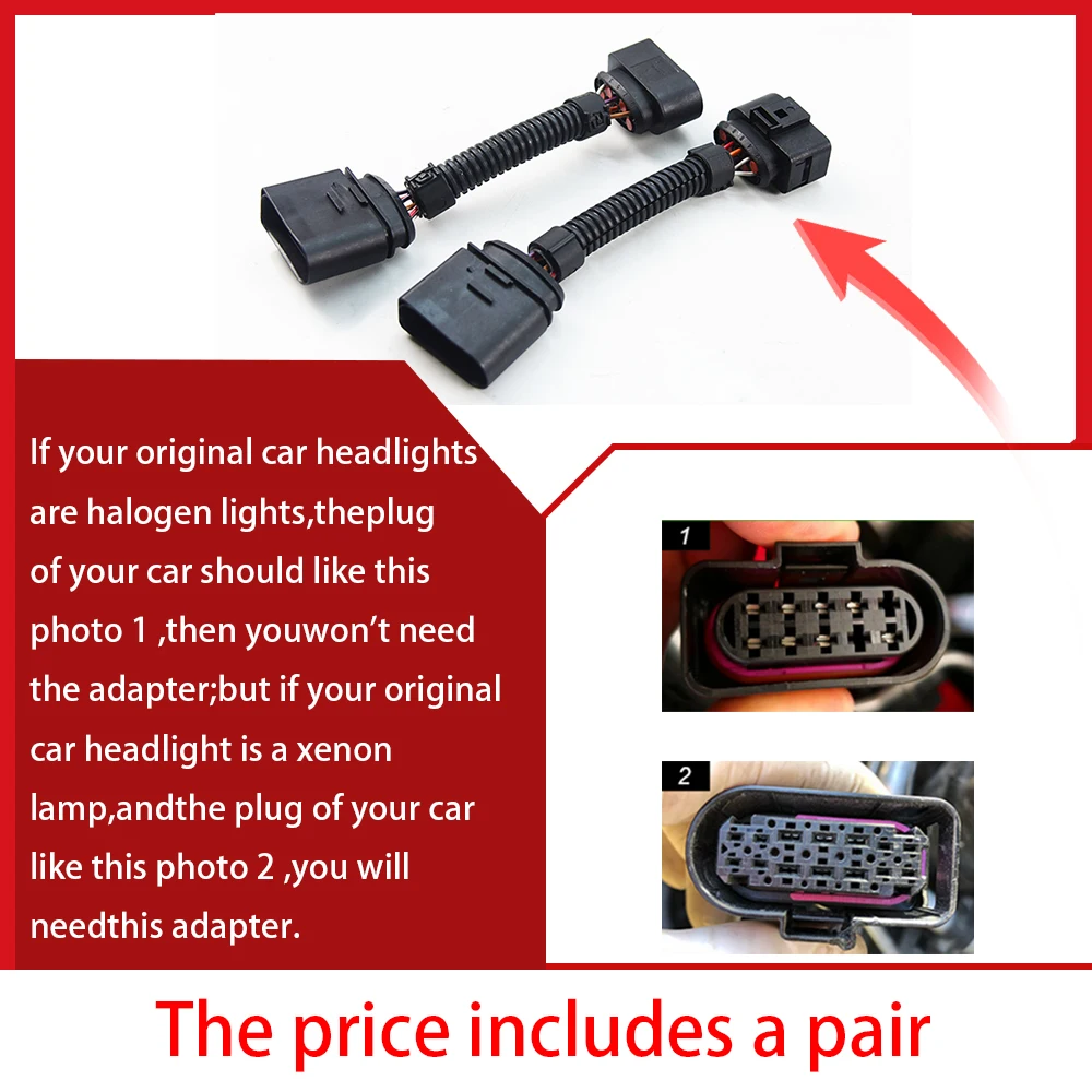Car Headlights Connector Pins Adapter For VW Golf 6 MK6 R20, Golf 7 MK7, Golf 7.5 Front Light Upgrade Replacement Accessories