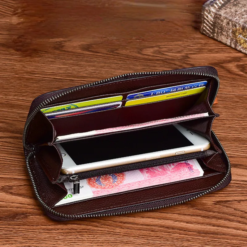 Portafogli lunghi Vintage per donna borse per telefono in vera pelle borsa da donna con goffratura a motivo floreale di loto