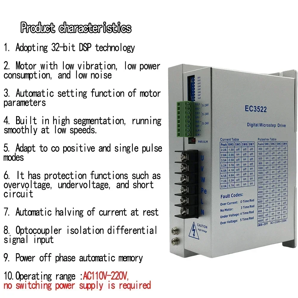 Nema34 86mm 3PH Kit di azionamento motore passo-passo 14mm Albero 4.5A 4.5/8.5/12Nm Motore AC 110V-220V Azionamento 3522 Per macchina per incidere CNC