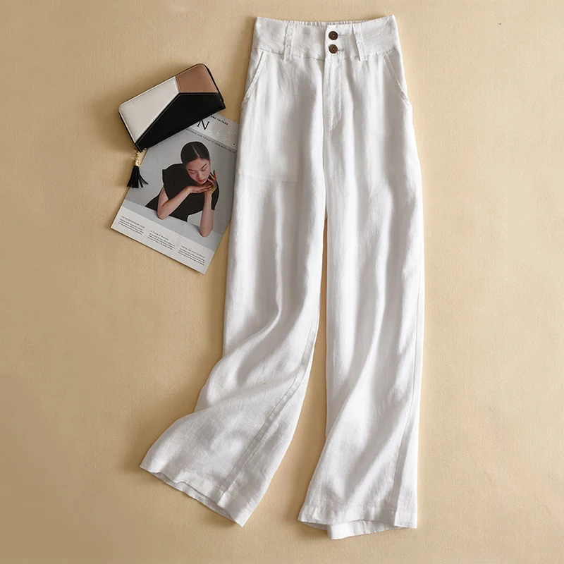 

Lucyever High Waist Loose Straight Pants Women Solid Color Casual Cotton Linen Pants Woman 2022 Summer Vintage Wide Leg Trousers