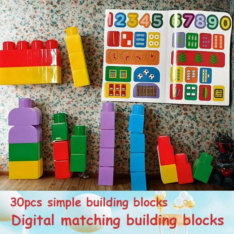 30 Pcs Educational Number Stacking Blocks Set with Decals, Large Toddler Building Blocks for 12 Months+, STEM Math Counting Learning Toy, Develop Fine Motor Skills, Safe Early Educational Play Gift for Baby Boys & Girls