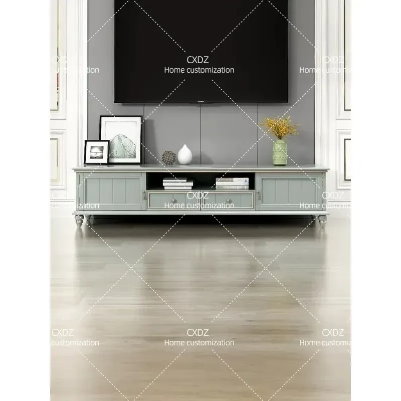 Solid Wood TV Cabinet and Coffee Table Combo Modern Simple Floor Storage Unit Advanced Gray Light Luxury Locker for Living