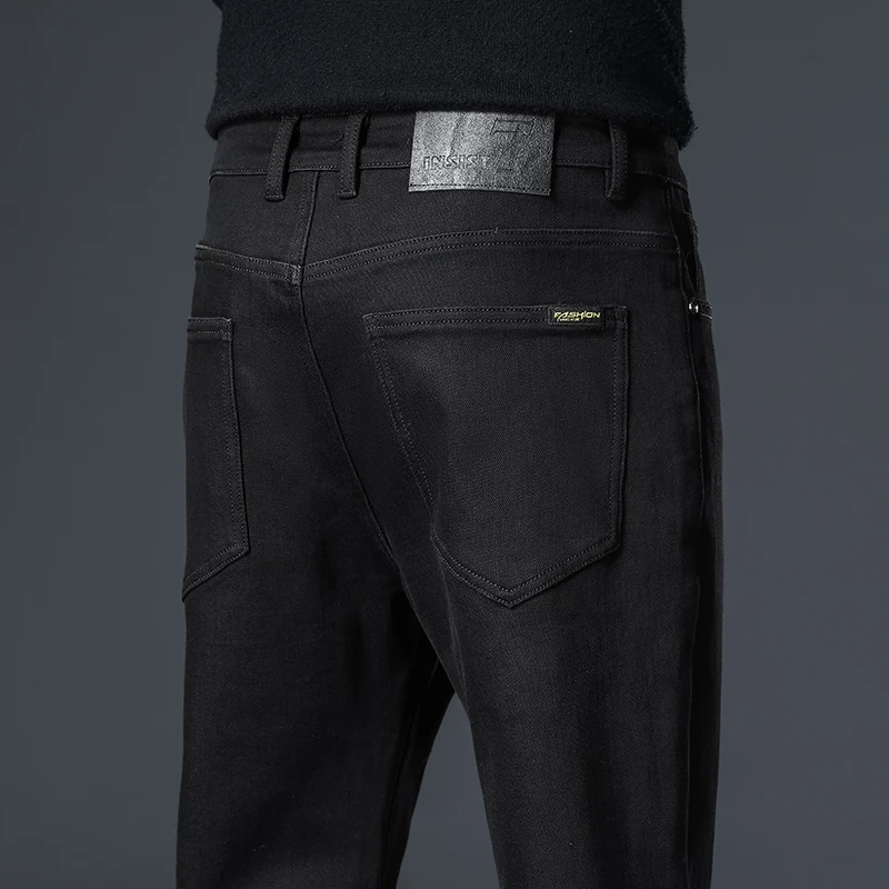 

Классическая мужская одежда, брендовые джинсы, прямые тонкие удобные черные модные однотонные повседневные деловые джинсовые брюки