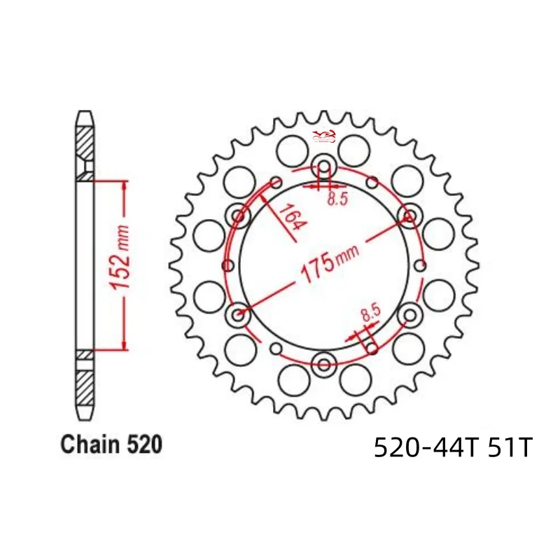 520 Rear Sprocket for Yamaha TTR250 TT 250 600 E R YFS200 YFZ YFM 350 660 YZ WR 125 200 250 400 500 Kreidler 170 Mustang Utility
