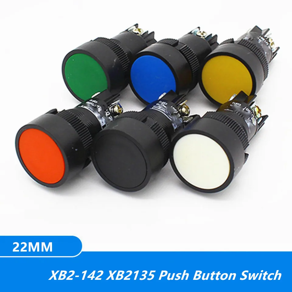 

1Pcs 22mm Momentary Push Button Switch Red Green Blue Yellow Black White NO/NC XB2-EA142 XB2-EA131