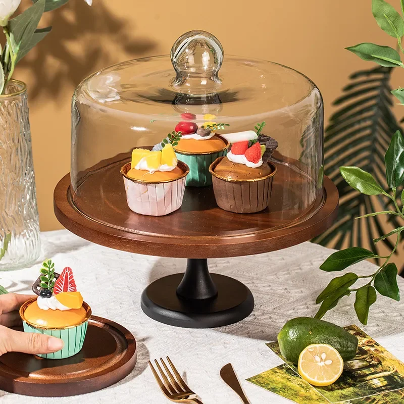 Bamboo Wood Cake Tray Tall Dessert Display Stand Natural Wooden Fruit Plate Dim Sum Serving Platter for Home Living Room