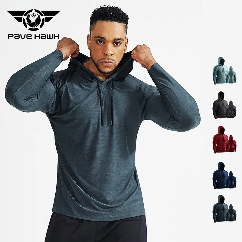 Men Loose Hooded Sports Shirt Quick Dry Long Sleeve Thin Cycling Jersey Training Warm-up Running Throwing Fitness