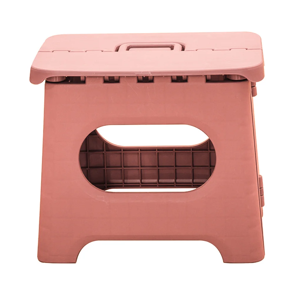 1pc Small Foldable Stool Lightweight Plastic Portable Home Bathroom Use Space Saving Round Edge Safe Design Pink