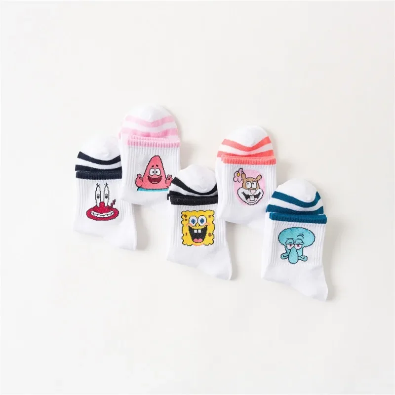 SpongeBob Patrick Star Men Women Long Tube Socks Krabs Sandy Squidward Cute Cotton Breathable Socks Anime Casual Students Socks