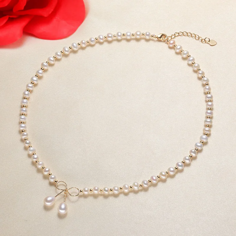 

Freshwater Real Pearl Bowknot Choker Color Retention Accessories Necklace Jewelry