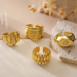NEWBUY Luxury AAA Cubic Zirconia Inlay Copper Jewelry Gold Color Open Design Wedding Rings For Women