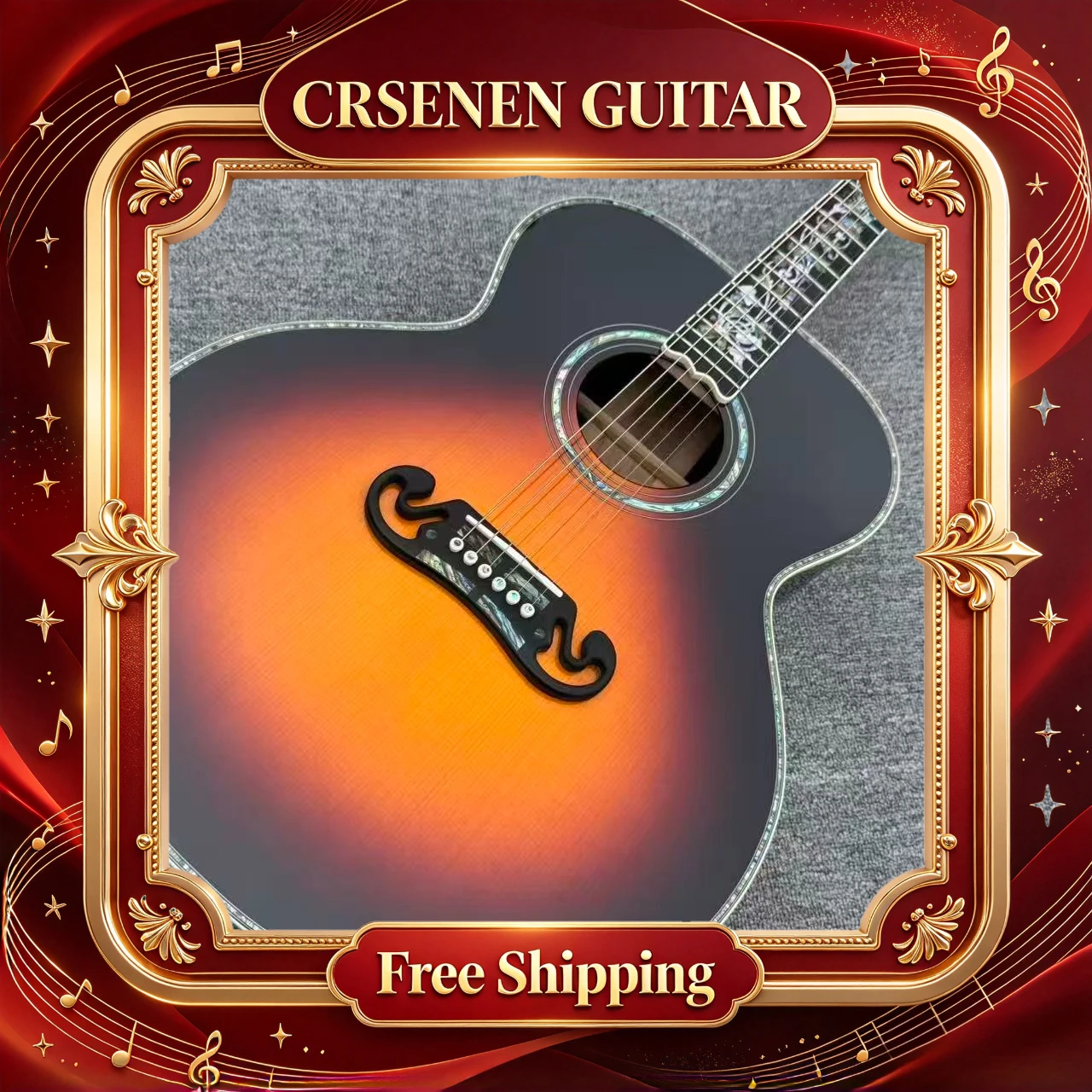 Free Shipping J200 Sunburst 6 String Luxury Carved Bridge Acoustic Guitar Christmas Gift Wooden Guitar Folk Guitar Beginner