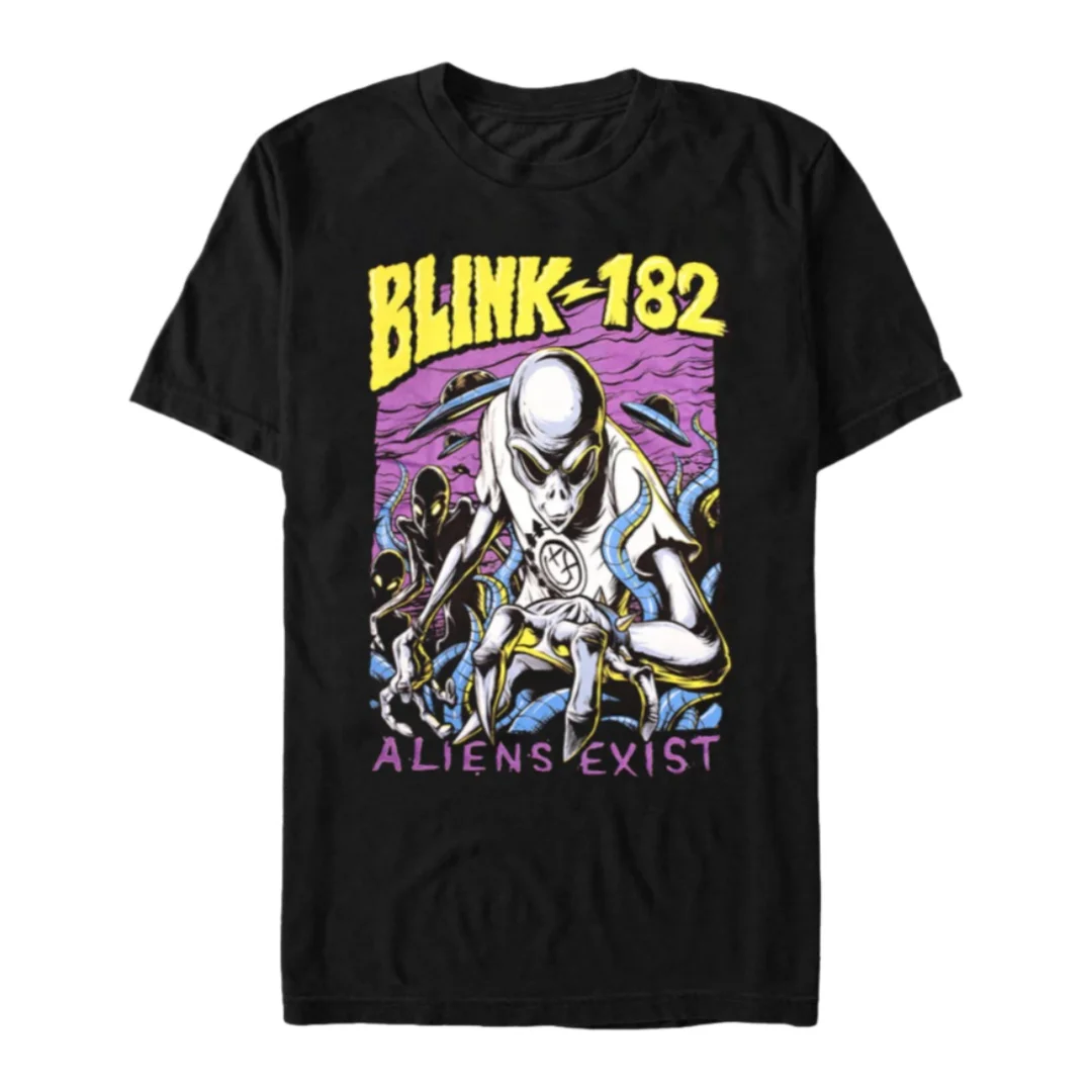 Camiseta de algodão com estampa artística de Blink 182 Aliens Exist, moda verão, masculina e feminina, casual, clássica, estilo street.