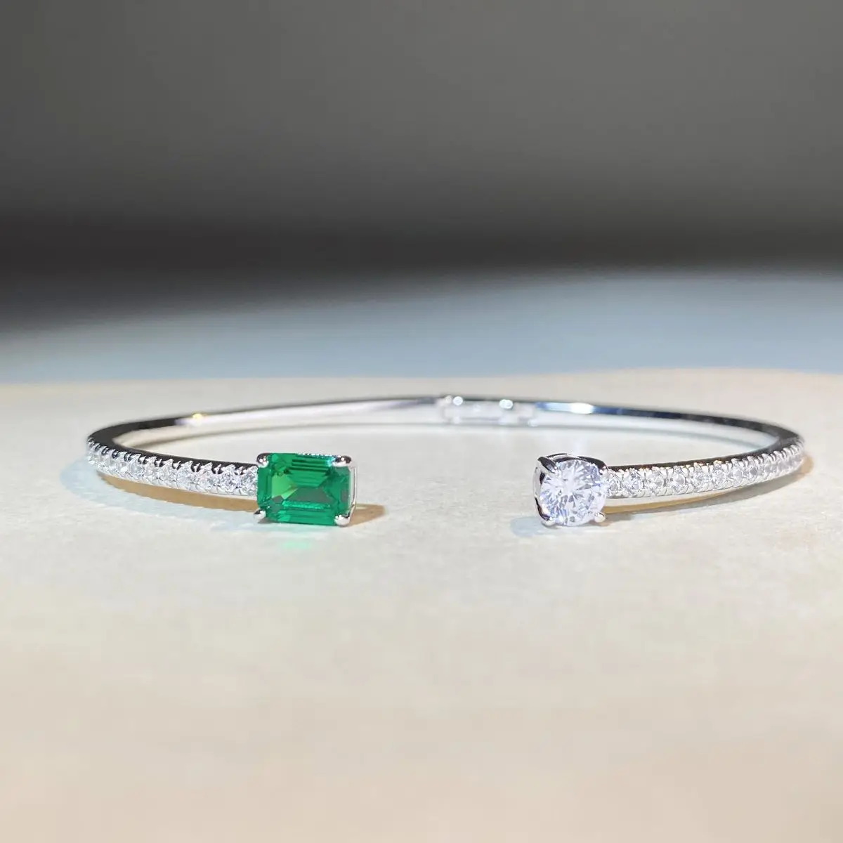 

PT950 platinum bracelet for women, solid handcrafted bracelet with adjustable opening, Emerald Cut design.