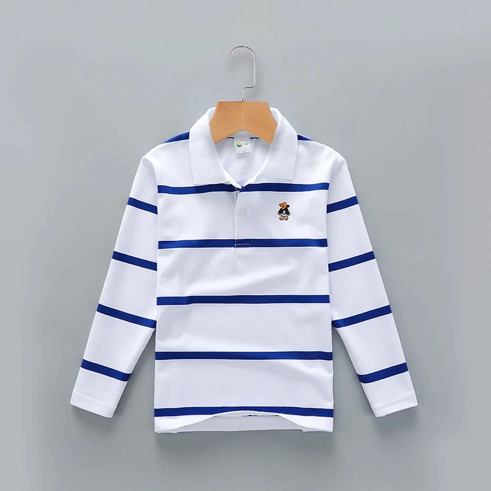 Spring Teen POLO Shirts Children' Clothing Striped Cotton Long Sleeve T-Shirts 3-14Years Baby Boy Girl Tops Kids T-Shirt Cotton