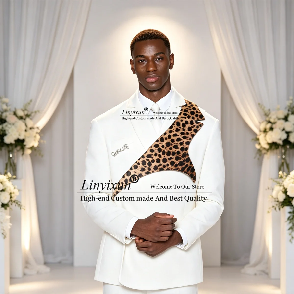 High End Leopard Print Men Suits Customized Wedding Man Tuxedos 2 Pieces Sets Groom Male Party Blazers  Slim Fit Ropa Hombre