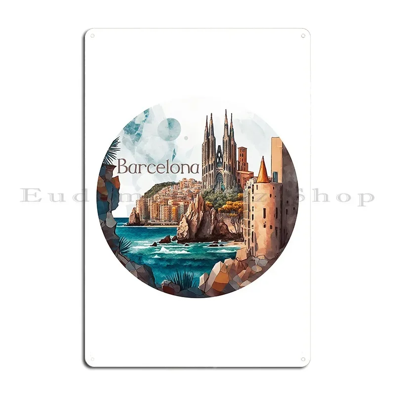 Barcelona Spain Sagrada Familia Metal Sign Customized PaintingWall Plaque Living Room Wall Cave Tin Sign Poster