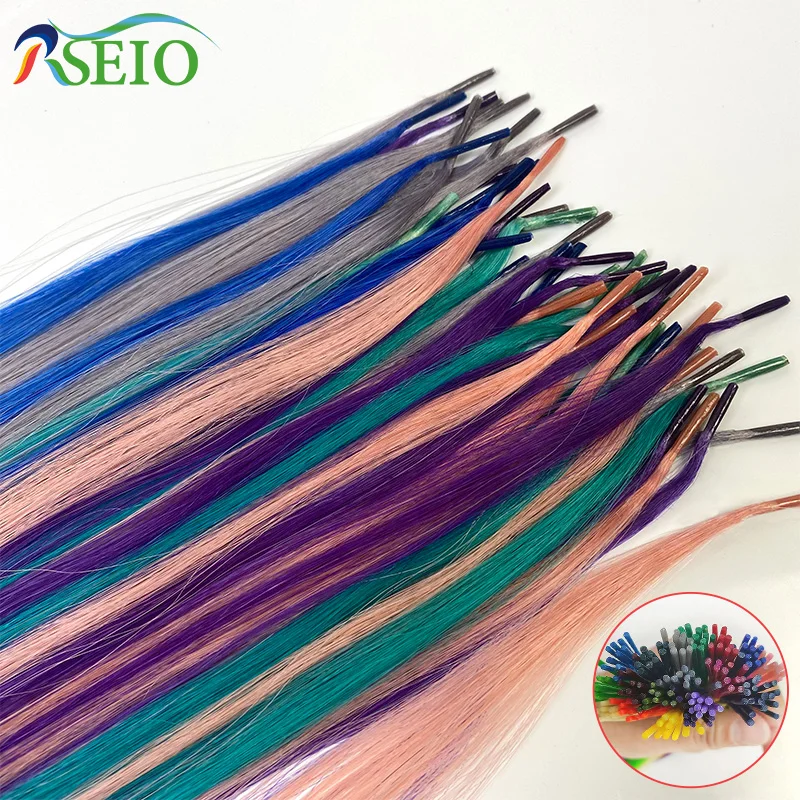 RESIO Color I Tip Hair Extensions 100% Real Human Fusion Hair Extensions Color Purple Blue Pink Gray 20inch 0.5g/Strand Straight