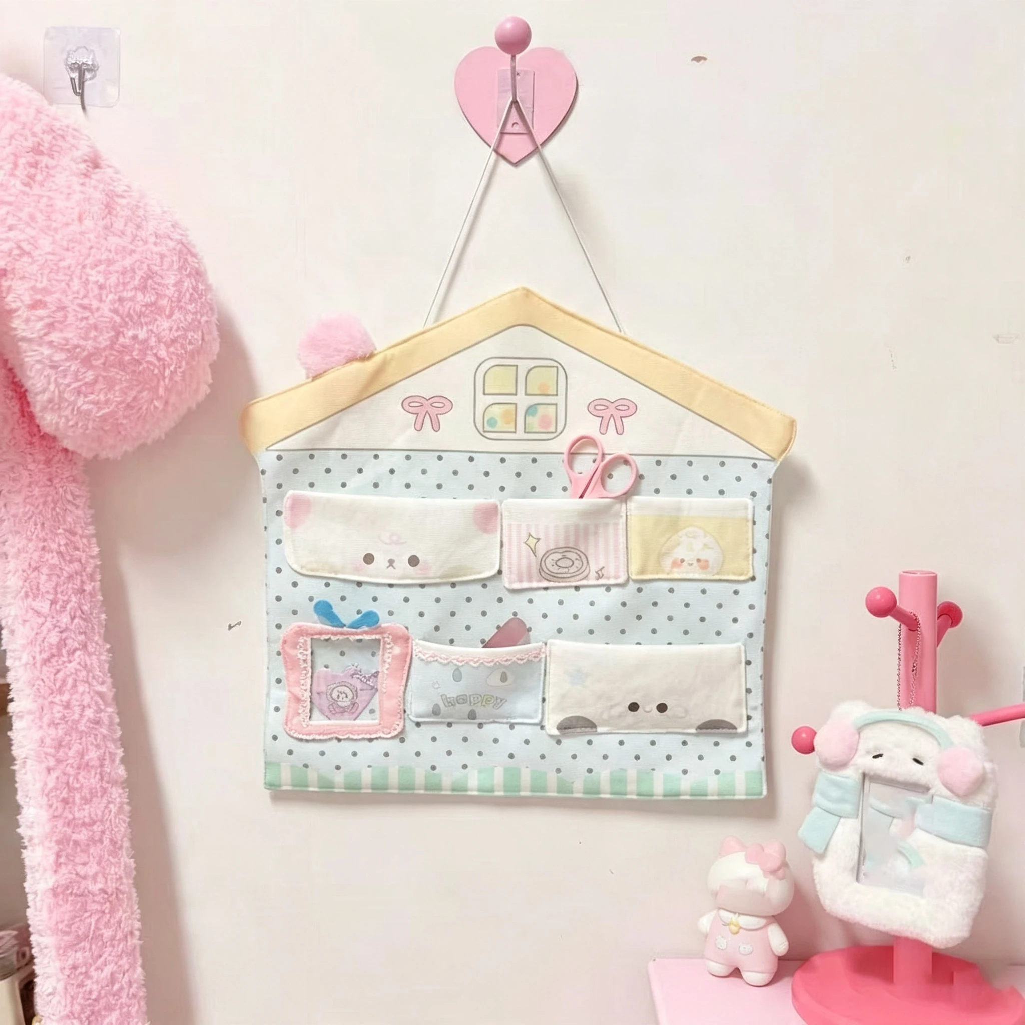 Japanese Kawaii Pink Bunny Wall-mounted Storage Bag Student Dormitory Accessories Sundries Large-capacity Storage Bag Cute Gift