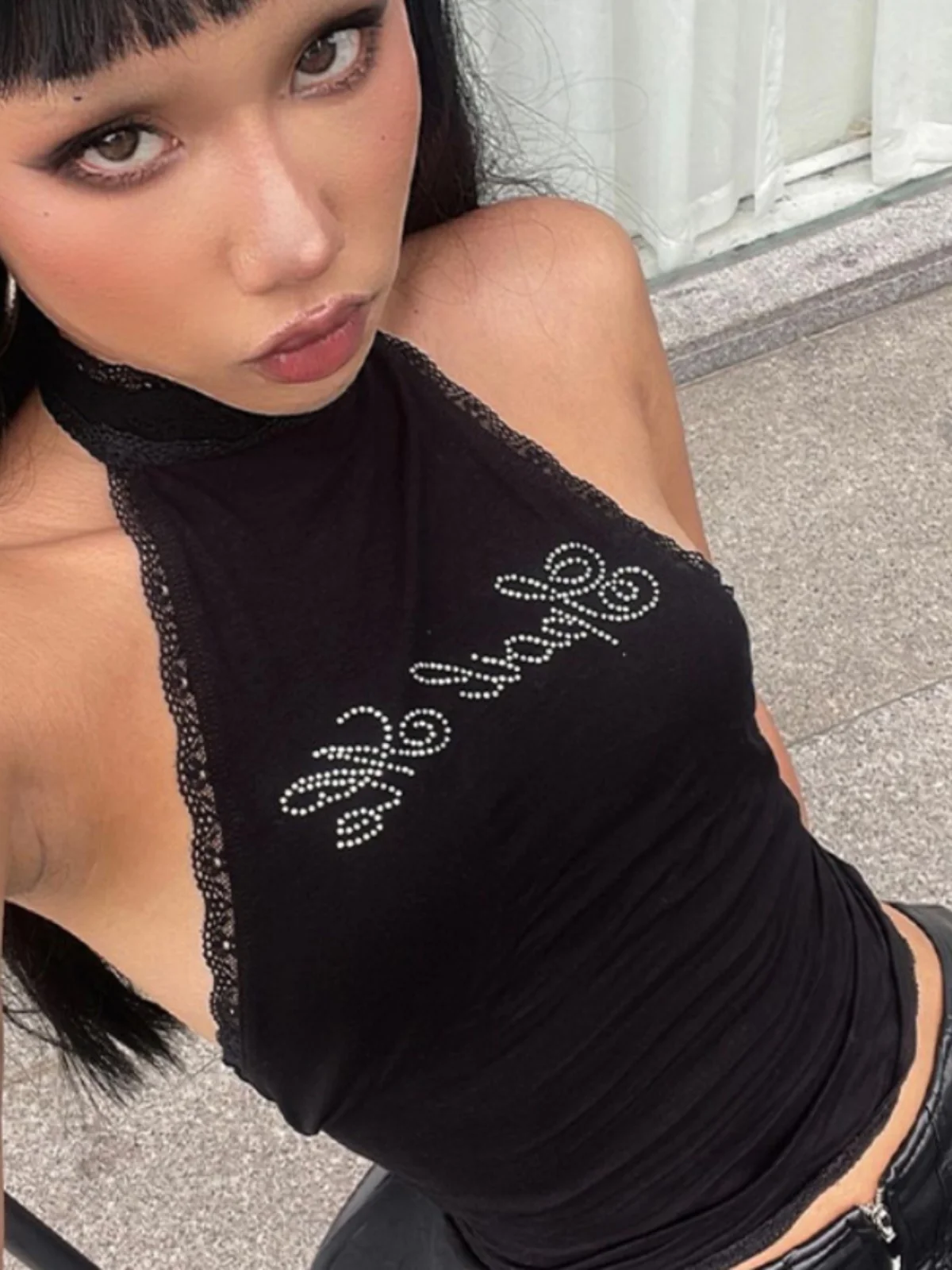 Sexy Slim Fit Belly Button Top Women's Faion ort Length  Color Lace Detailing Dulzura Brand Casual Wear