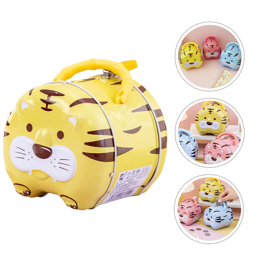 1 szt. Skarbonka dla dzieci w kształcie tygrysa, blaszana, do oszczędzania pieniędzy, dekoracja stołu, prezent urodzinowy dla dziecka, przenośna mini skarbonka.