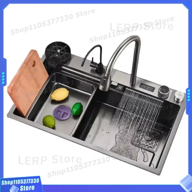 Smart Kitchen Sink With Digital Display And Cutting Board Large Basin Made Of 304 Stainless Steel For Modern Home Cooking
