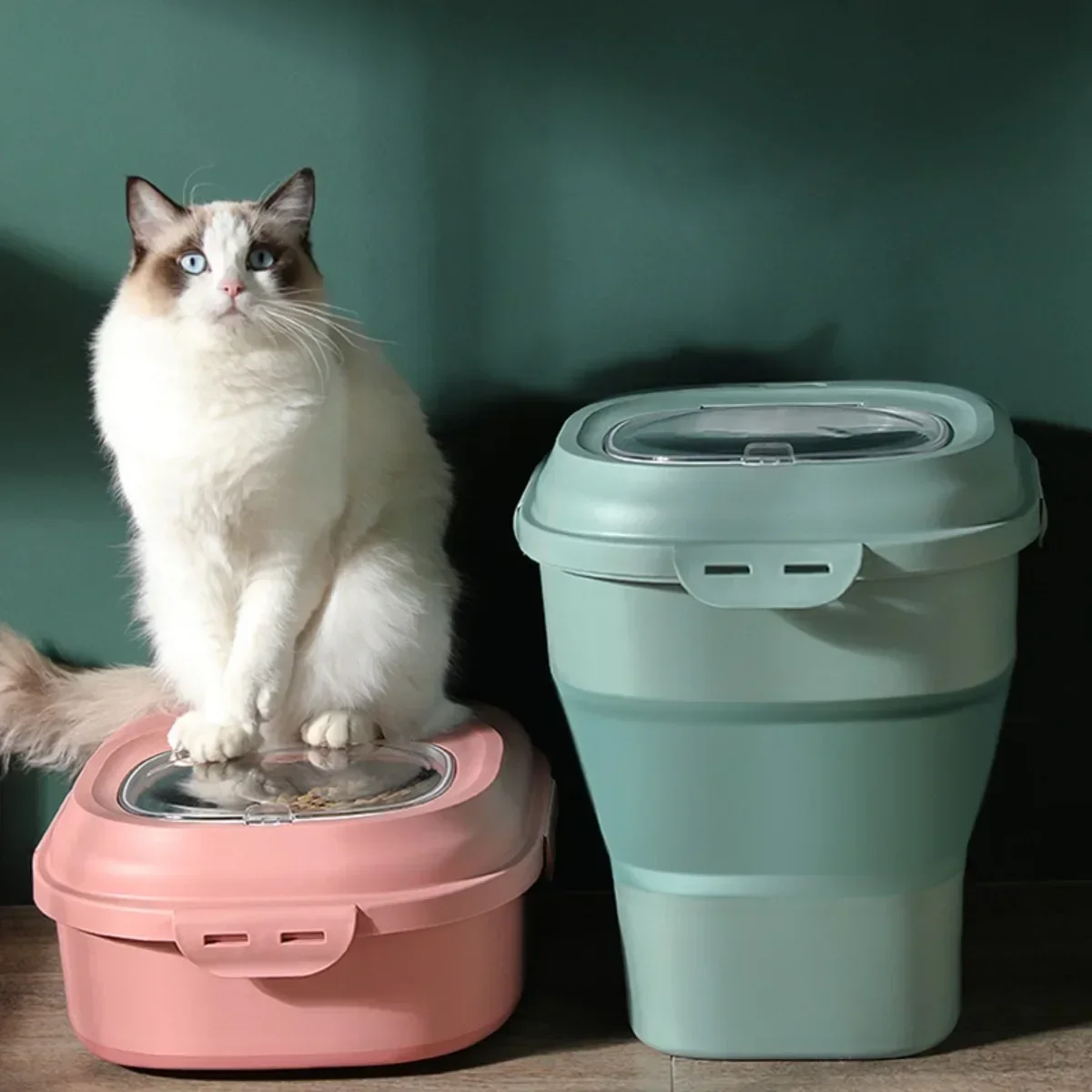 

Pet Dog Food Storage Container 23L Dry Cat Food Box Bag Moisture proof Seal Flour Multigrain Barrel Foldable Design