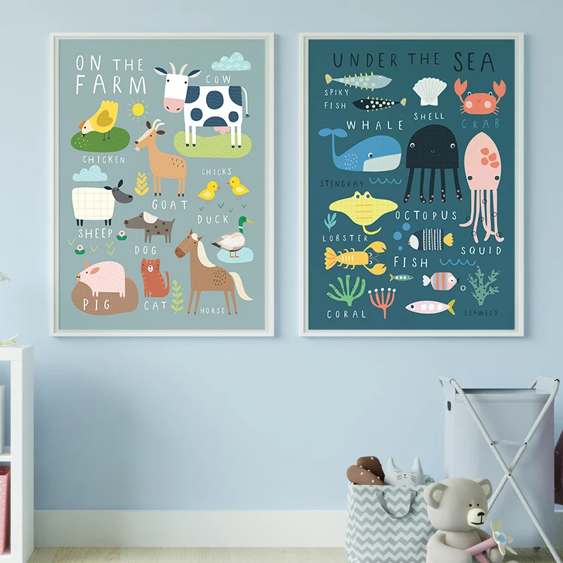 Under The Sea Print On The Farm Alphabet Nursery Decoration Pictures Kids Room Baby Wall Art Poster Canvas Painting Bedroom