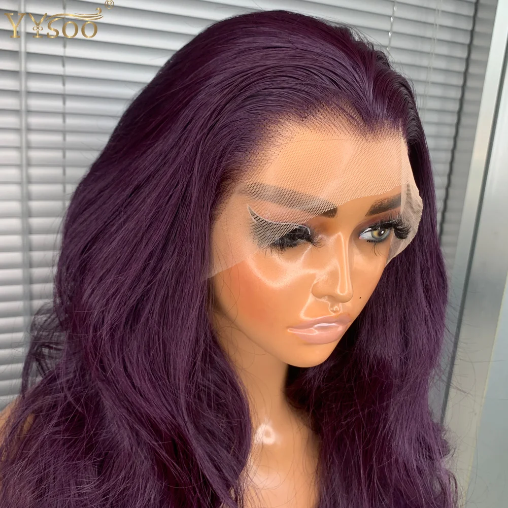 YYsoo-Perruque Lace Front Wig Synthétique Sans Colle, Cheveux Longs Violets, 13x4 Futura, Pre-Plucked, Naissance des Cheveux, 950 #, pour Femme Noire