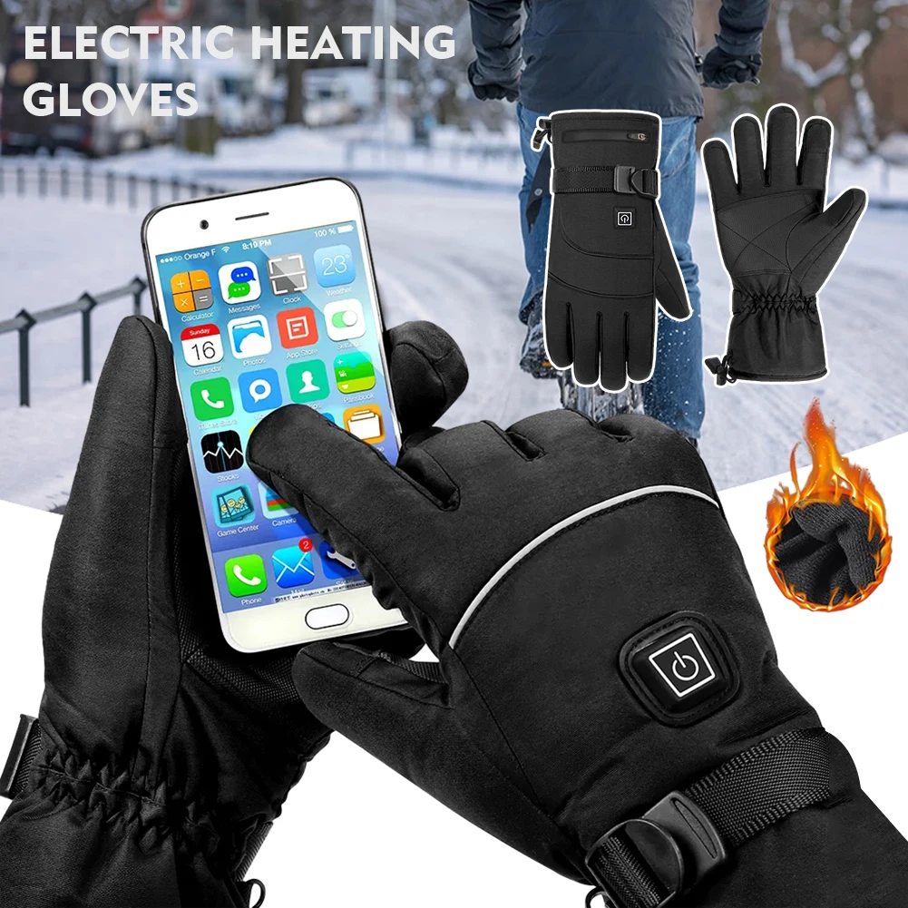 Motorcycle Riding Electric Heated Gloves Moto Touch Screen Battery Powered Motorbike Winter Waterproof Racing Riding Ski Gloves