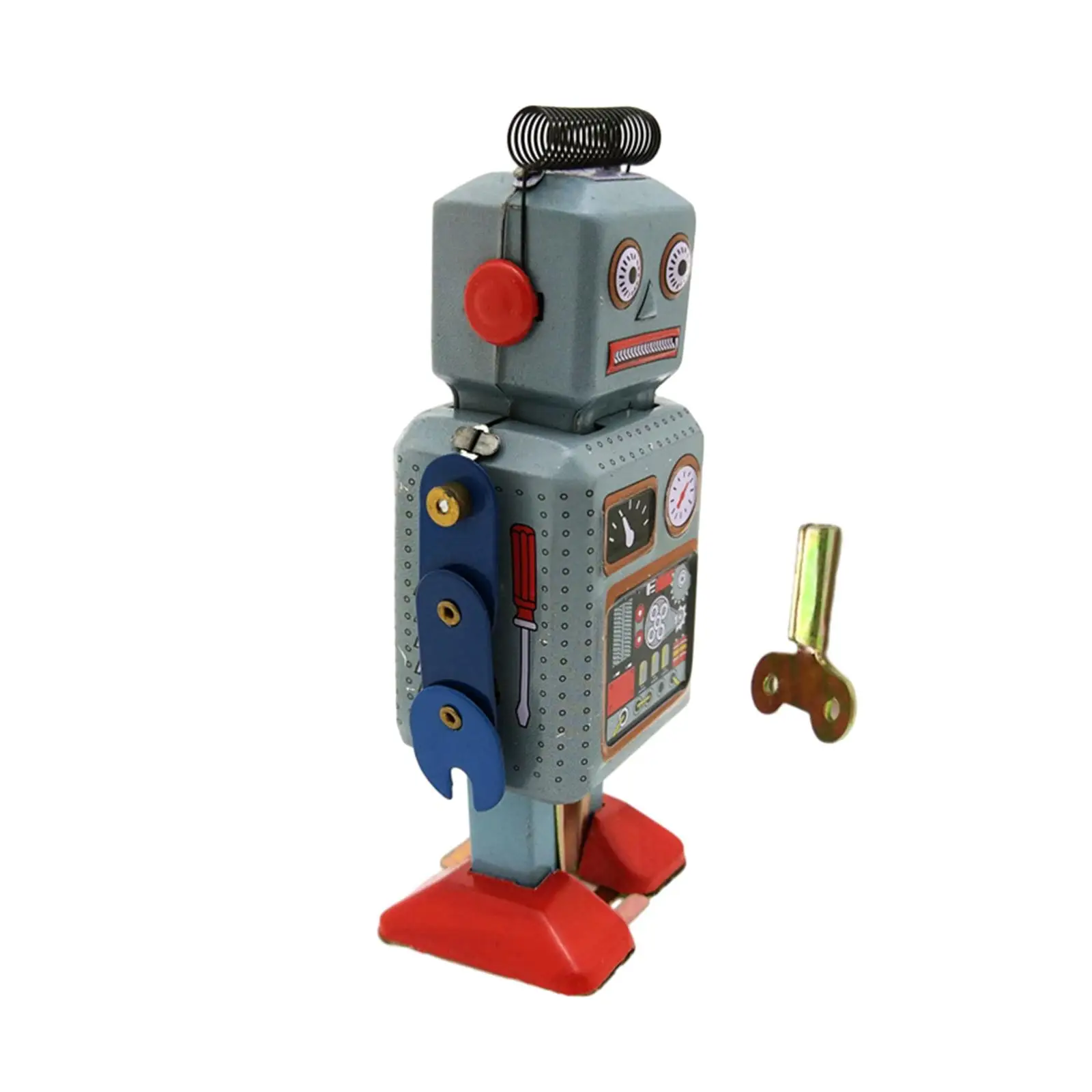 Wind Up Tinplate Toy Walking Robot Lovely Retro Clockwork Toy Collection for