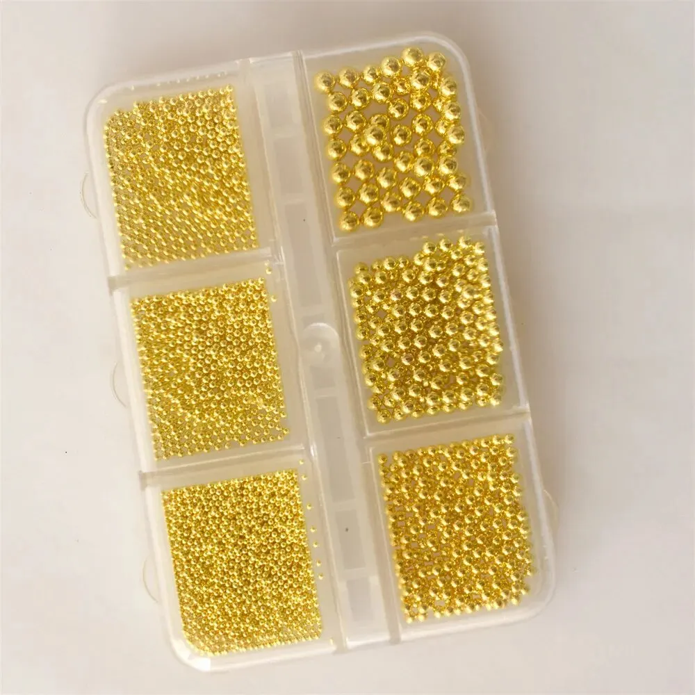 1 pudełko 0.8-3mm mieszane koraliki metalowe małe ozdoby do paznokci urok 3D złoto srebro stop kawior koraliki piłka DIY klejnot dostaw — zdjęcie 3