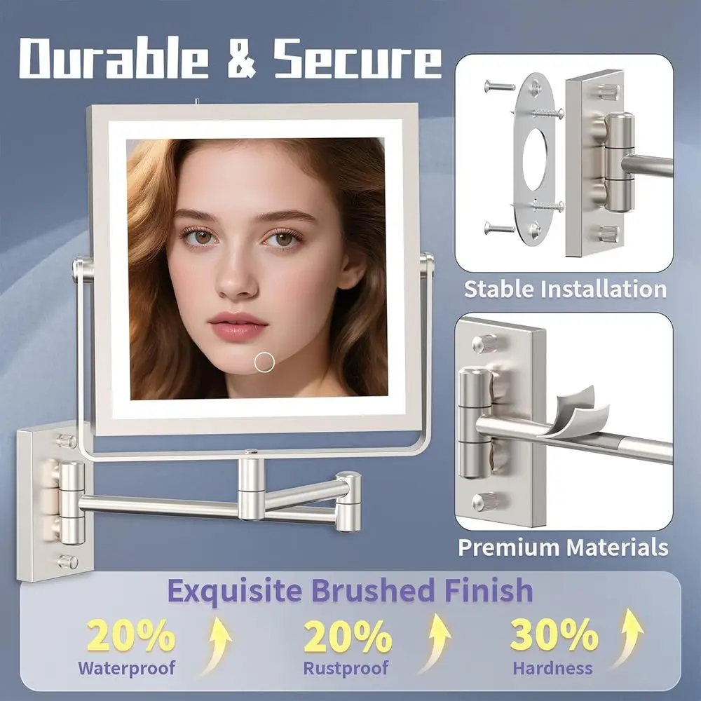 مرآة مكياج مضيئة بإضاءة LED على الوجهين، قابلة لإعادة الشحن بقدرة 4000 مللي أمبير في الساعة، تكبير 1X/10X، قابلة للتعتيم باللمس 360 درجة ° ذراع دوار للخفافيش #6