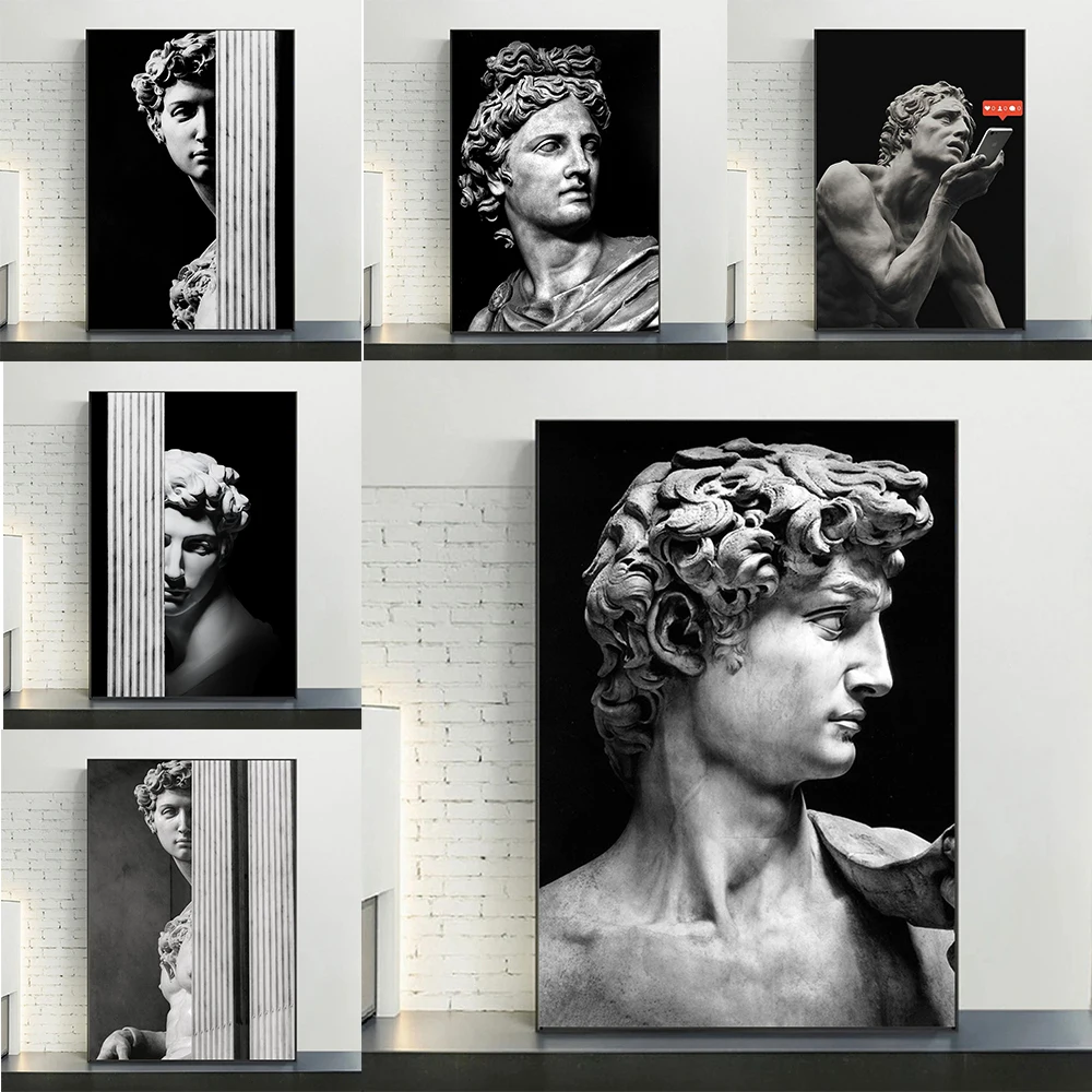 Abstract David Sculpture Wall Art Poster Roman Statue Creative Canvas Painting Modern Home Living Room Bedroom Decorative Mural